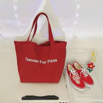 Stylish New Red Letter Shoulder Tote Casual Student Niche Commuting Large Capacity Canvas Bag