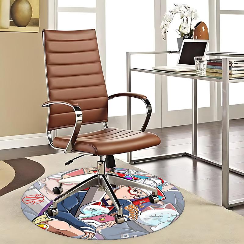 1pc Sweet! Anime Cat Round Carpet  Office Chair Mat, NonSlip Rug for Home Decor 80cm