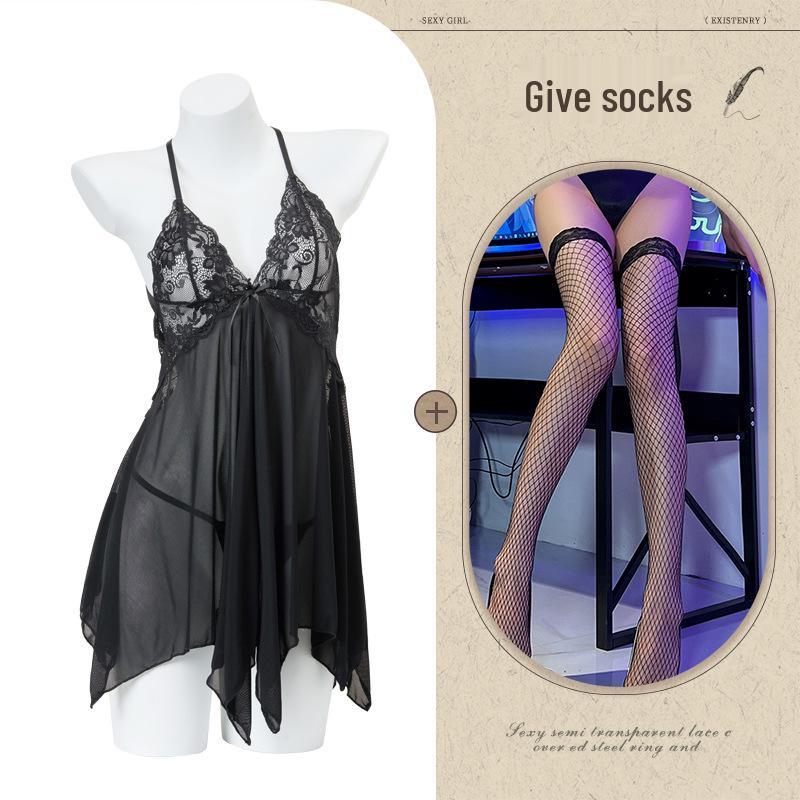 Night Fragrance Lace Erotic Lingerie: Sexy Plus Size See-Through Mesh Nightgown