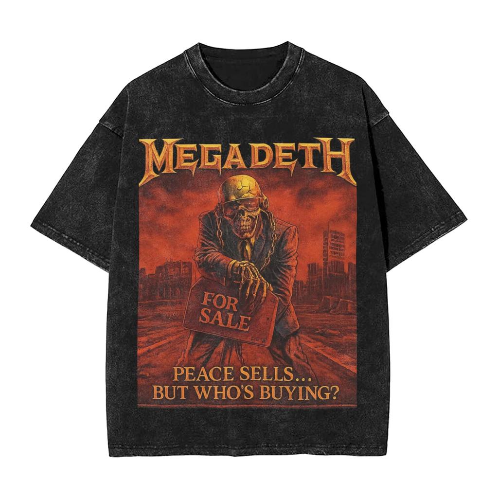 Megadeths Metal Band T Shirt Washed Cotton High Street T-Shirts MegaRock for Men Women Streetwear Summer Tops Tees