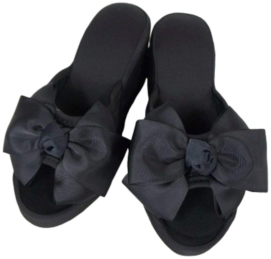 Elegant Interior Platform Room Shoes with 8cm One Size Fits Ribbon, Heel, Black, All, 71034SP-BK