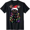 Black Cat Christmas Lights Santa Hat S5XL T Shirt Unisex T-Shirt