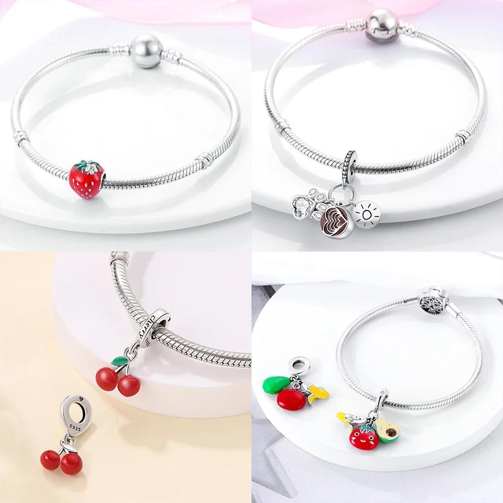 Exquisite Original Copper Strawberry Cherry Apple Avocado Fruit Charms Bead Fit Diy Bracelet Birthday Jewelry Fine Gift