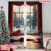 2pcs 2D Flat Printing Merry Christmas Popular Drapes Window View and Snow Forest Versatile Durable Polyester Without Electricity