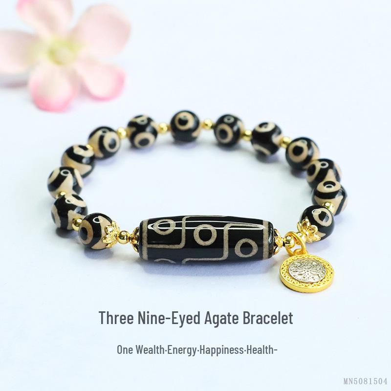 Juan Yu Schwarzer Achat & Neunäugige Dzi-Perle Armband MN3063001