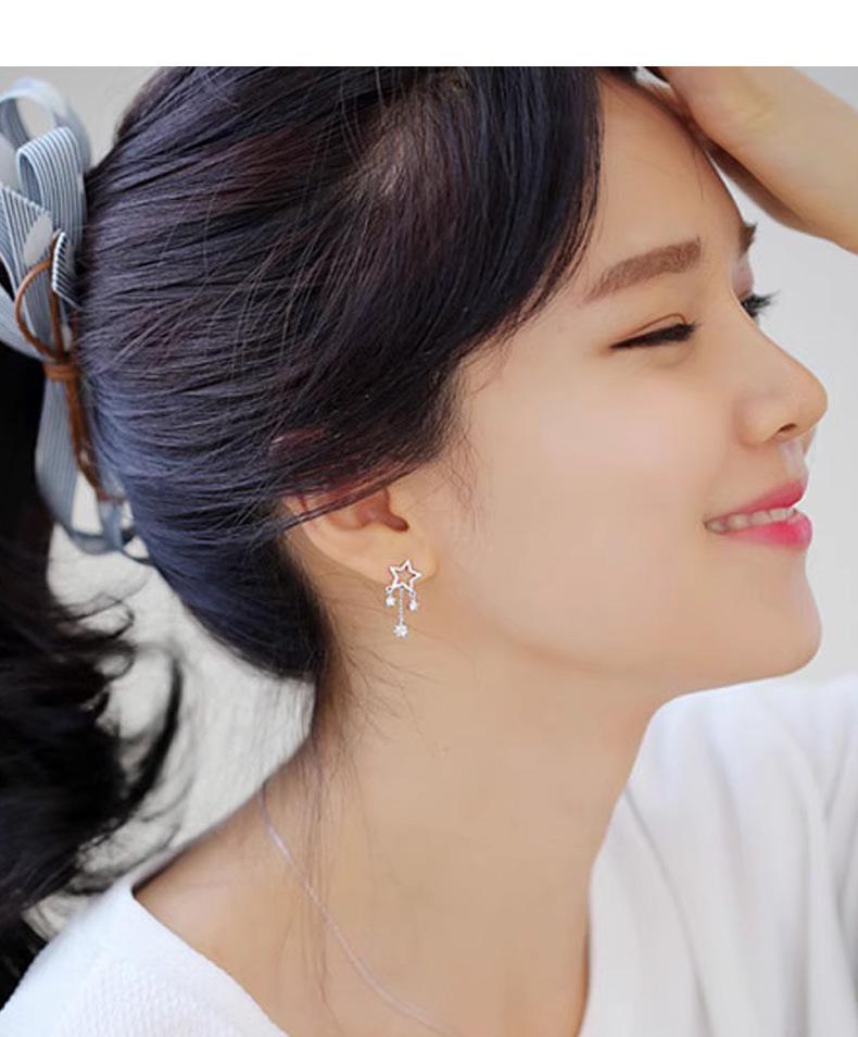 S925 Sterling Silver Hollow Star Tassel Earrings - Korean Style Delicate Drops