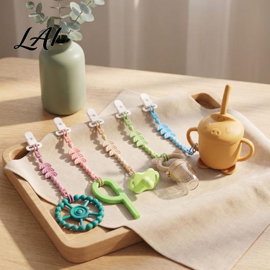 BPA-free Pacifier Leash Silicone Clip with Teether for Infants BPA-Free Chewable Baby Anti-Drop Holder Non Metallic Chain 0-24 Months Boil-Safe