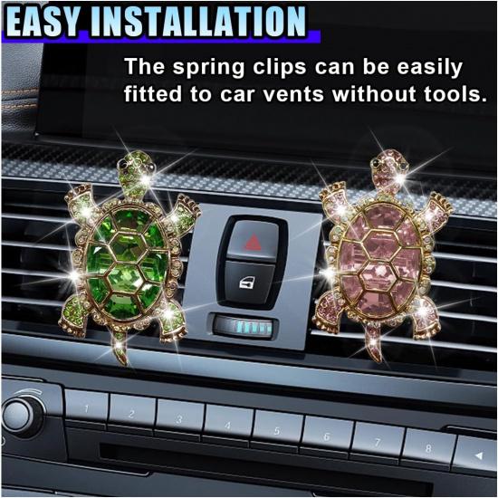 2PCS Bling Tortoise Car Air Vent Clips, Crystal Rhinestone Auto Air Conditioning Outlet Clip, Cute Turtle Car Vent Decorative Clip, Auto Interior