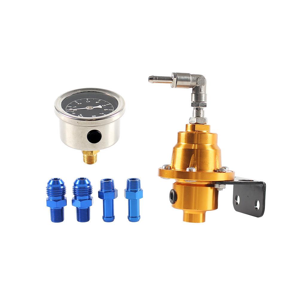 Universal Adjustable Fuel Pressure Regulator with Gauge Kit Vehicle Refitting Fuel Supercharger Regulating Valve 6 Colors