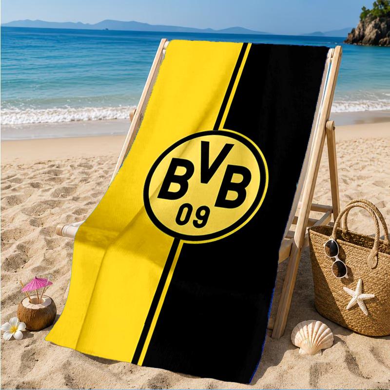Plážová osuška z mikrovlákna s potiskem designu fotbalového míče BVB, měkká a savá, rychleschnoucí, ideální pro letní cestování, nezbytnost na pláž, k bazénu