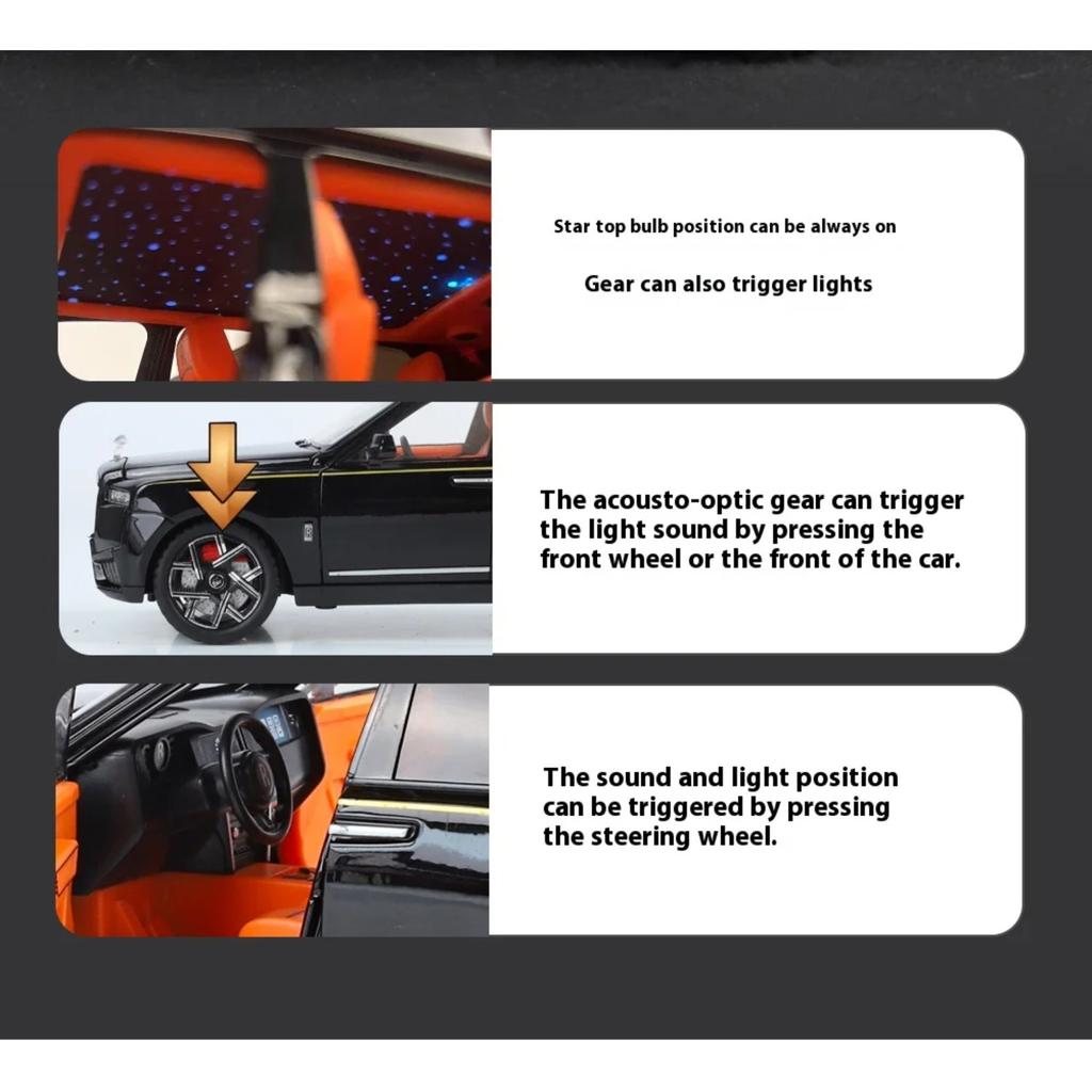 1/24 Rolls-Cullinan Alloy Car Model, with Starry Sky Roof Simulation SUV Boy Toy Car Off-road Vehicle Collection Ornament Gift