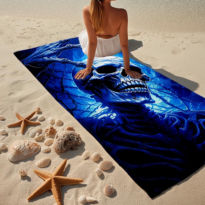 Eerie Blue Skull Artwork Beach Towel, Super Soft Microfiber, Gift for Her/Him, Birthday, for Pool, Beach, Travel, Home Decor Fan Gifts