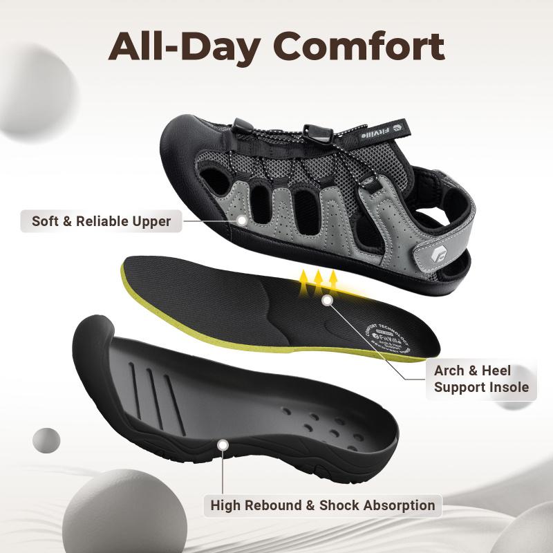 Fitville Wide Width Mens Sandal Shoes Closed-Toe Trekking Water Sandal Shoes With Arch Support For Swollen Feet Anti-Skid Summertime Shoes