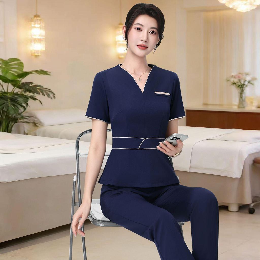 Women's V-Neck Beauty Salon & Jewelry Store Professional Summer Uniform Dress