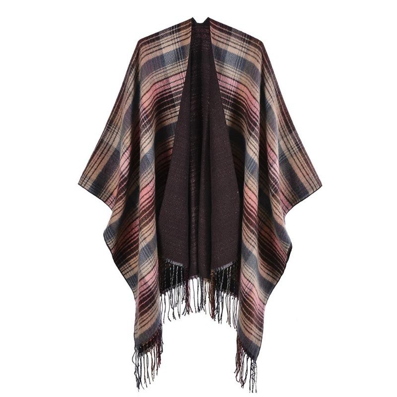 Scottish Classic Plaid Tassel Thick Warm Split Shawl Cape