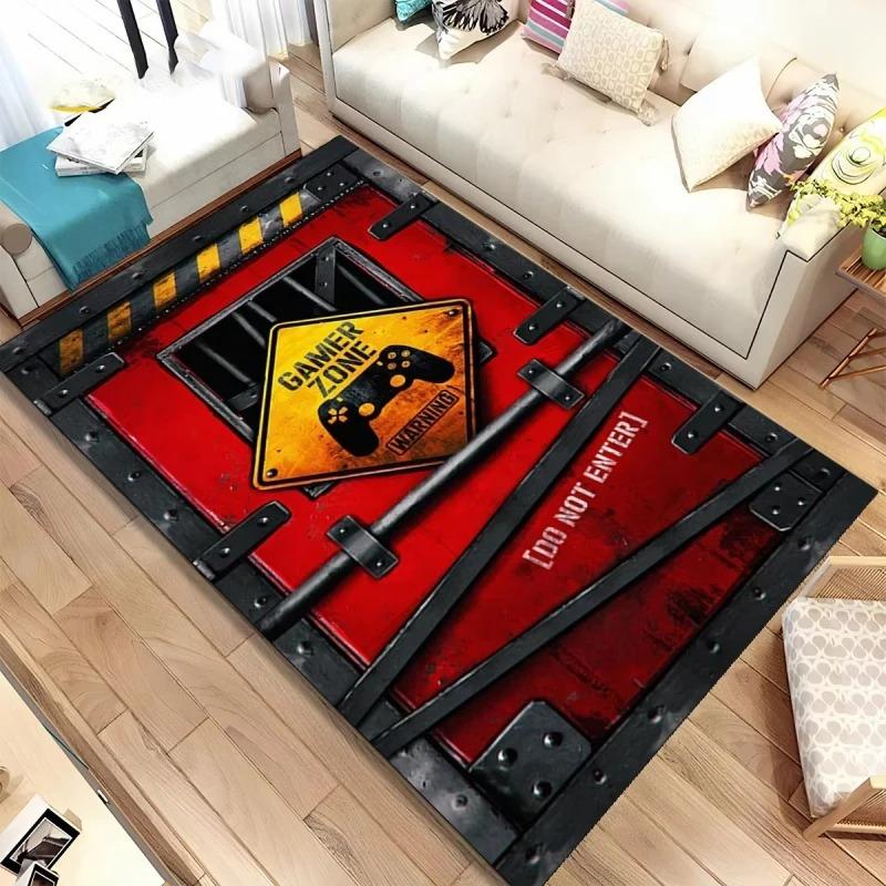 Gamer Theme Print Small Rug Controller Console Pattern Carpet for Gaming Room Decor Bedroom Hallway Balcony Entrance Doormat