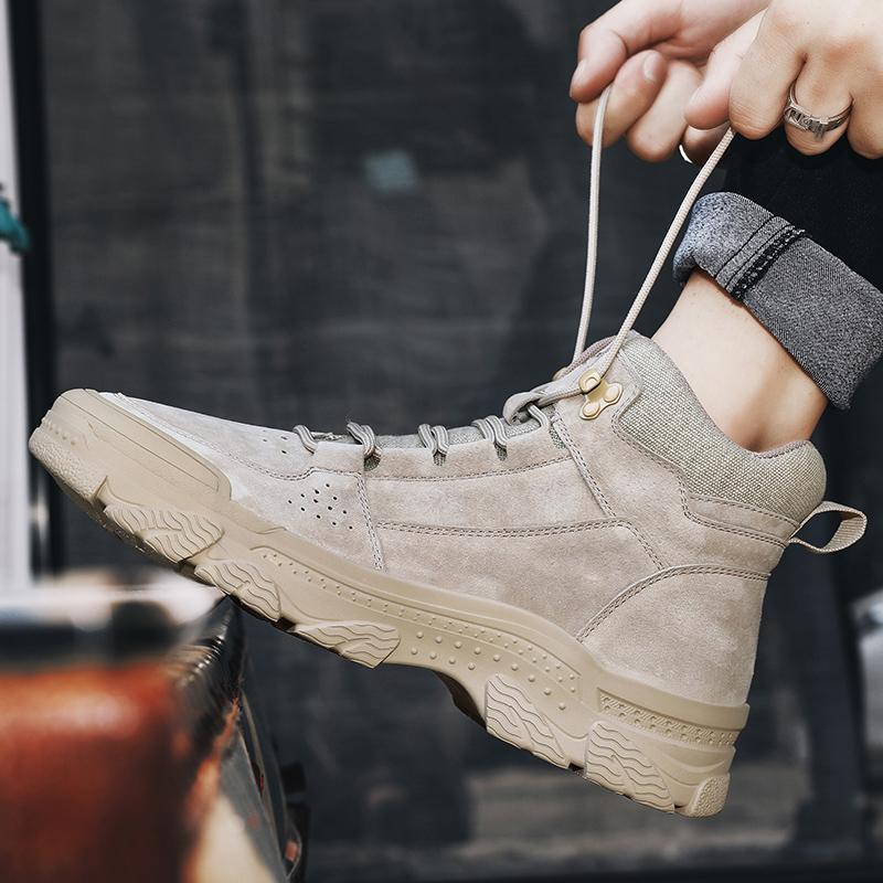 Boots Versatile Leisure Walk Botas Suede Leather Ankle Boots For Men Hand High-Top Hiking Shoes Outdoor Non-Slip Male Motocross