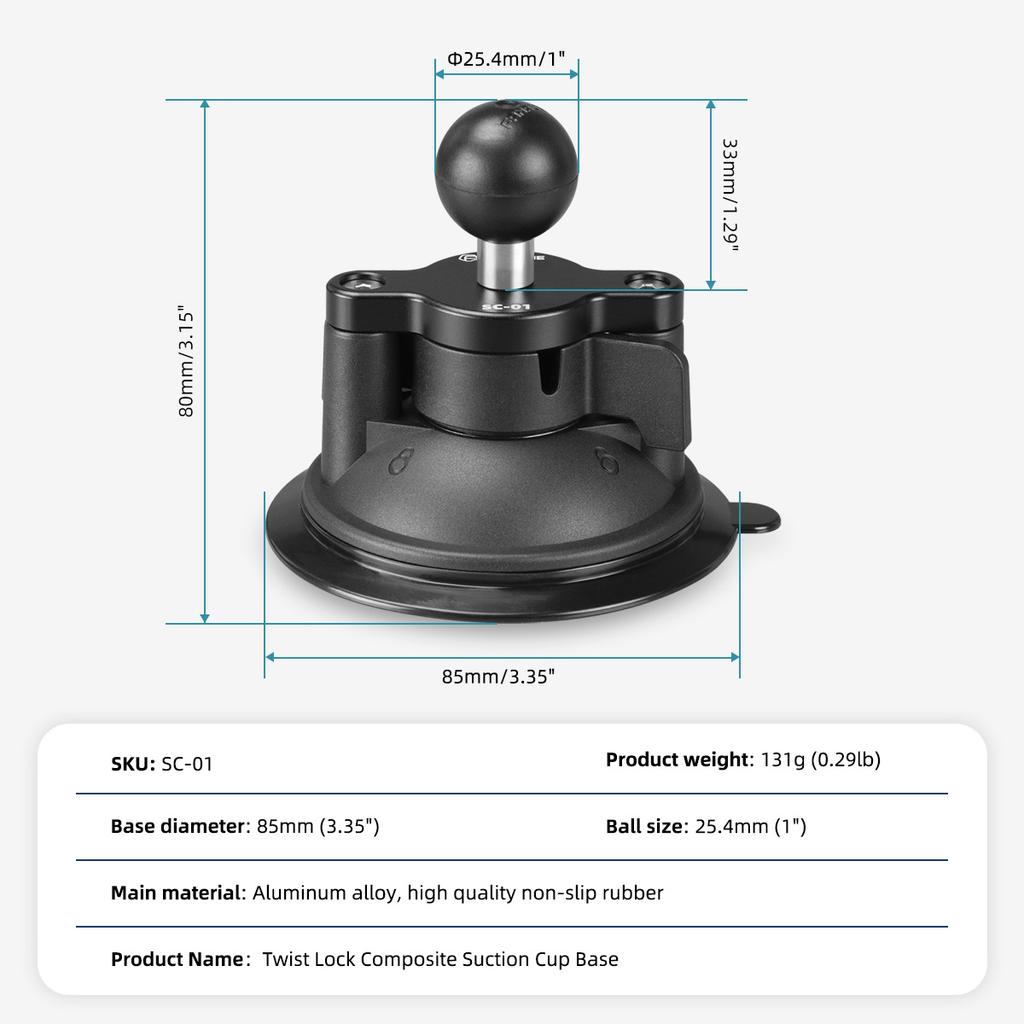 FANAUE 1 Inch 25mm Ball Base Mount Single Suction Cup RAM Mobile Phone Holder with Twist Lock