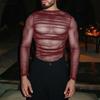 Men T Shirt Mesh Transparent Sexy O-neck Long Sleeve Tee Tops Men Streetwear Camisetas Pleated 2026 Party Men Clothing