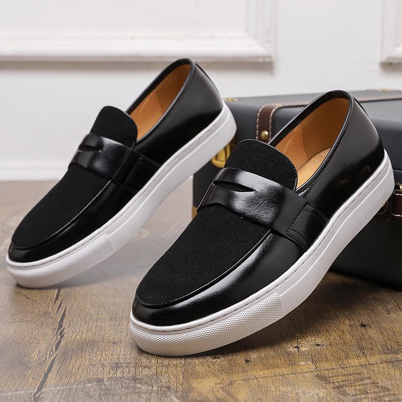 Men's British Style Leather Slip-On Loafers, Size 47 - Versatile Casual Sports Shoes