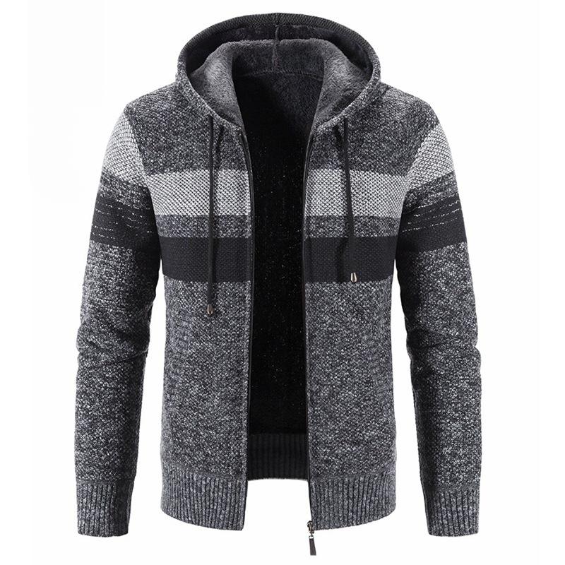 Automne et Hiver Veste Pull pour Homme Manteau en Fil Assorti de Couleurs Ample Polaire à Capuche Pull Tricoté pour Homme