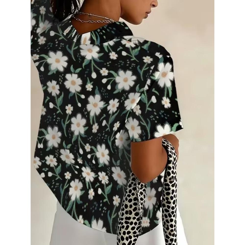 Women's Shirt Short Sleeve Shirt Button Down Blouse Floral Printed Daily Casual Collar Regular Tops Daily Summer Spring