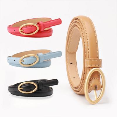 Women Belt Metal Oval Buckle Decor Multi Holes Design Adjustable Length Belt Imitation