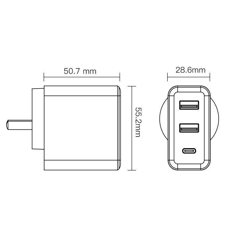 Australian Standard 65W Gallium Nitride 1C2A Multi-protocol PPS Charging Head PD45W+18W Dual A Multi-port Independent Intelligent Charger