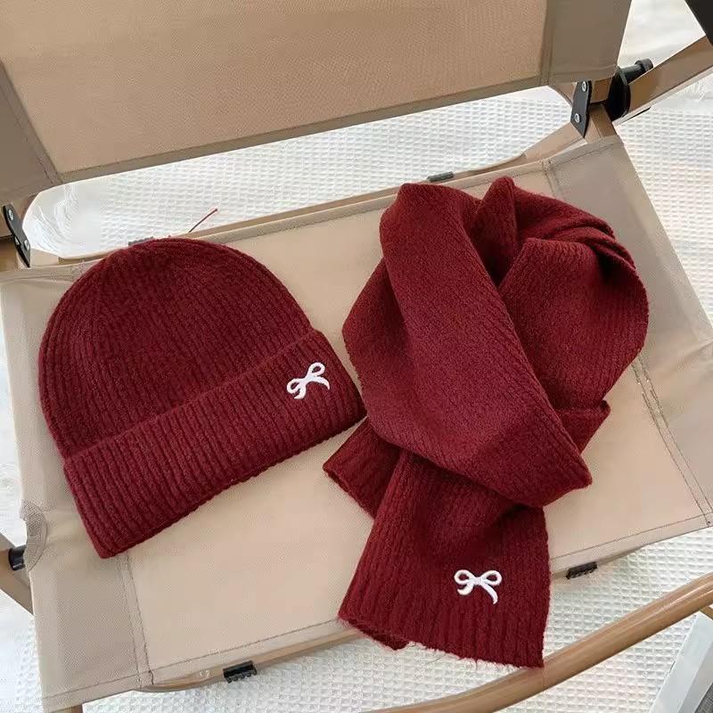 Winter Knit Hat With Bow Embroidery For Fashionable Outdoor Warmth