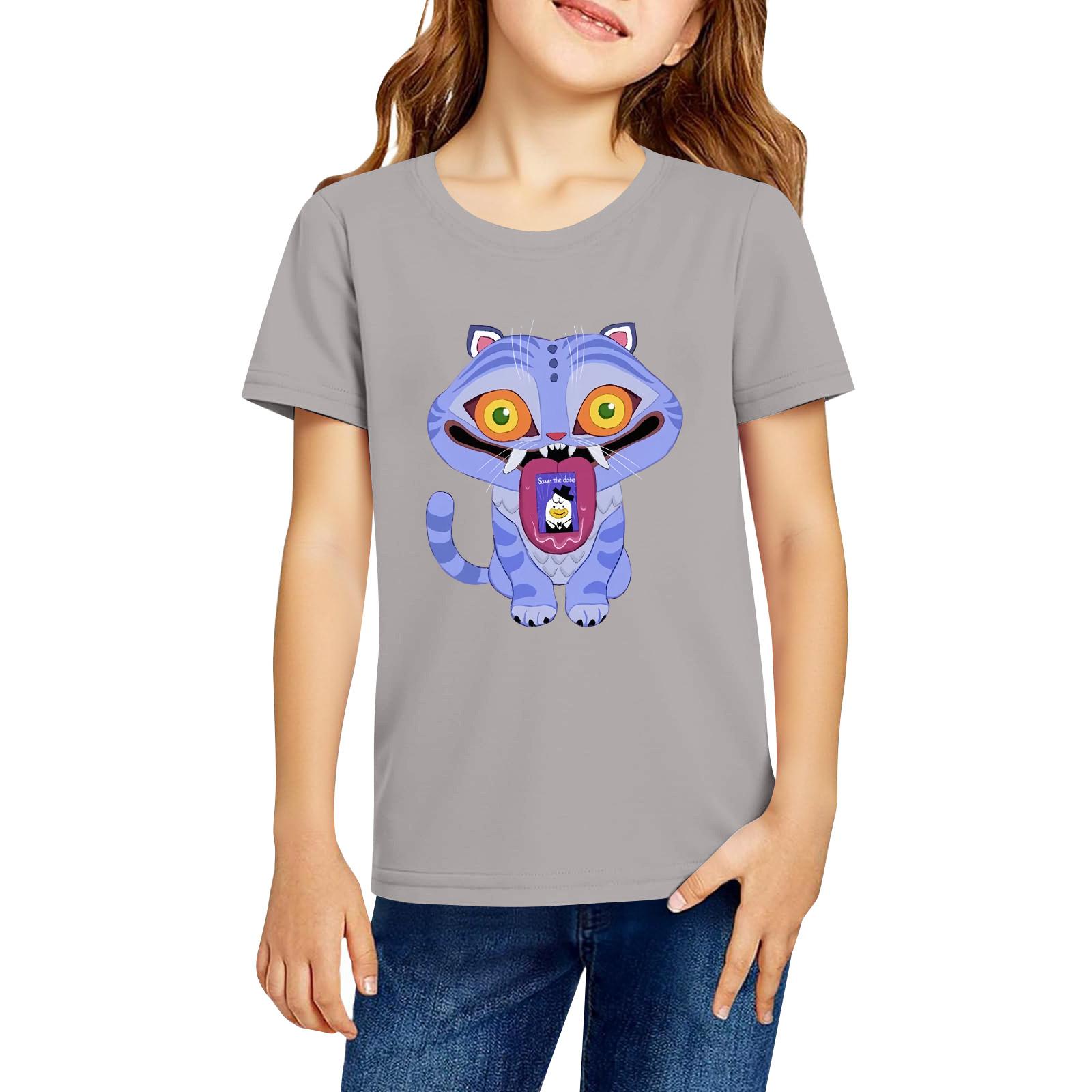 

Модная рабочая одежда с короткими рукавами и круглым вырезом, топы с принтом для детских летних топов 130