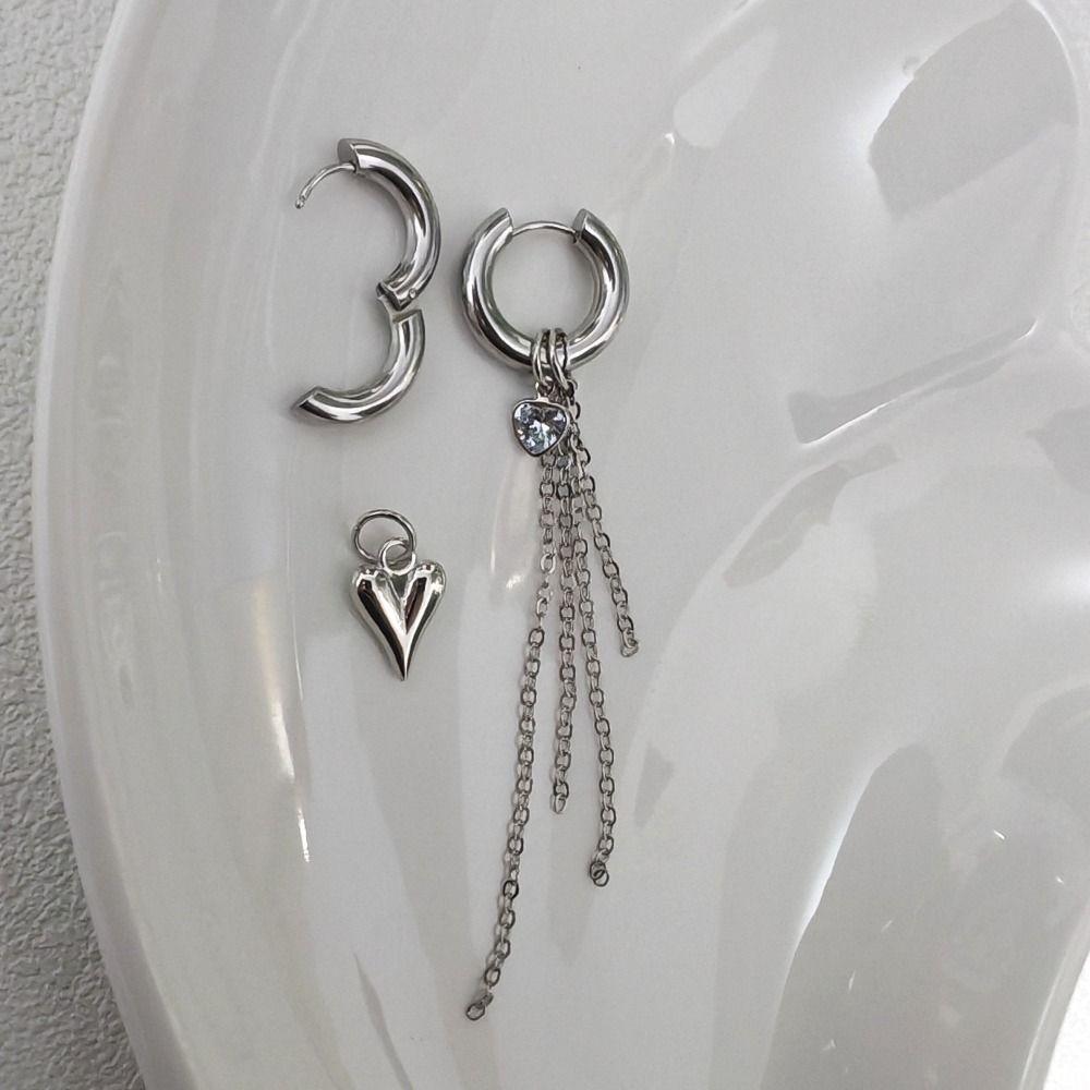 2Pcs Stainless Steel Chain Hoop Earrings Piercing Earrings  Ear Jewelry Accessories