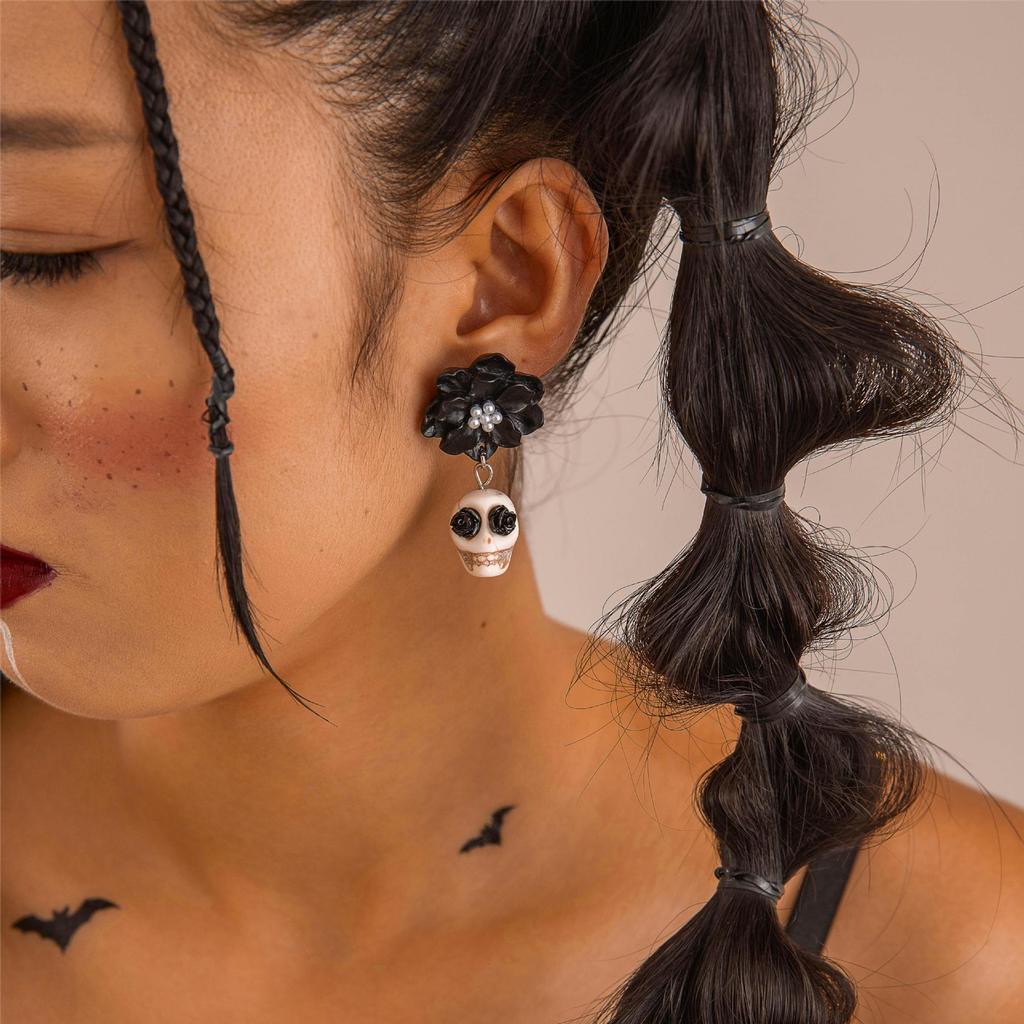 Halloween, Divertenti Divertenti Orecchini con Tassel Teschio Perline di Riso Creativi Orecchini a Rosa