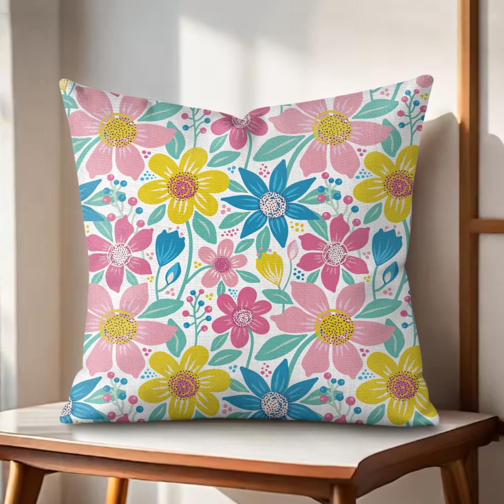 

Colorful Flowers Cushion Cover Natural Linen Organic Fabric DoubleSided Printing Couch Pillow Covers Home Decor 30x30cm