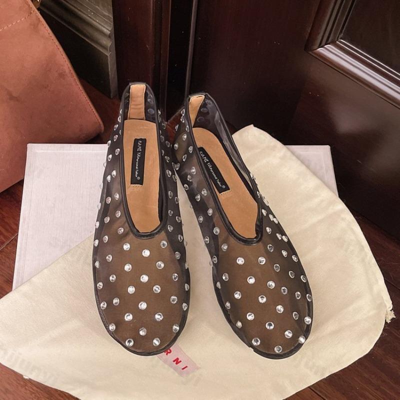 Fashion Summer Women Ballet Flat Shoes Rhinestones 2025 Mesh Mary Jane Shoes Female Soft Breathable Casual Shoes Zapatillas De Mujer