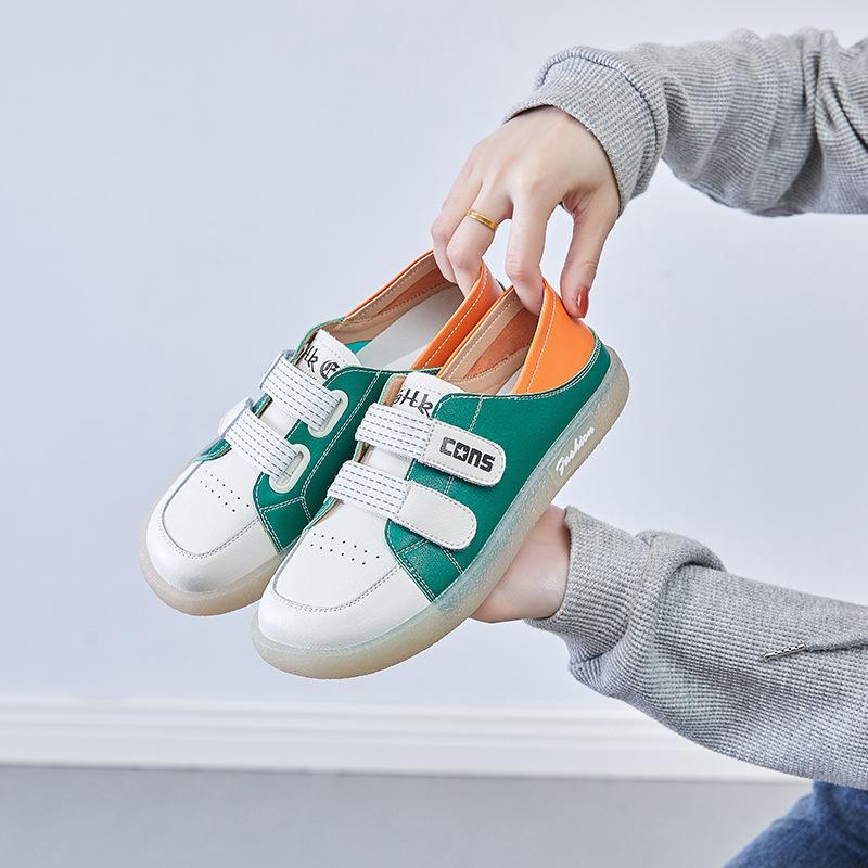 2025 New Little White Shoes Spring Versatile Casual Board Shoes Velcro Two Wear Student Single Shoes Leather Nurse Shoes