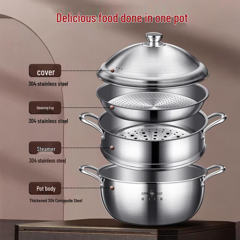304 Stainless Steel 3-Layer Steamer Pot