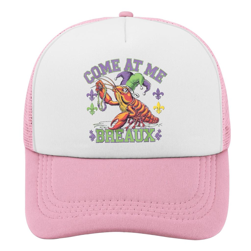 Come At Me Breaux Lobster Mardi Gras Trucker Hat Casual Vintage Style Polyester Mesh Cap