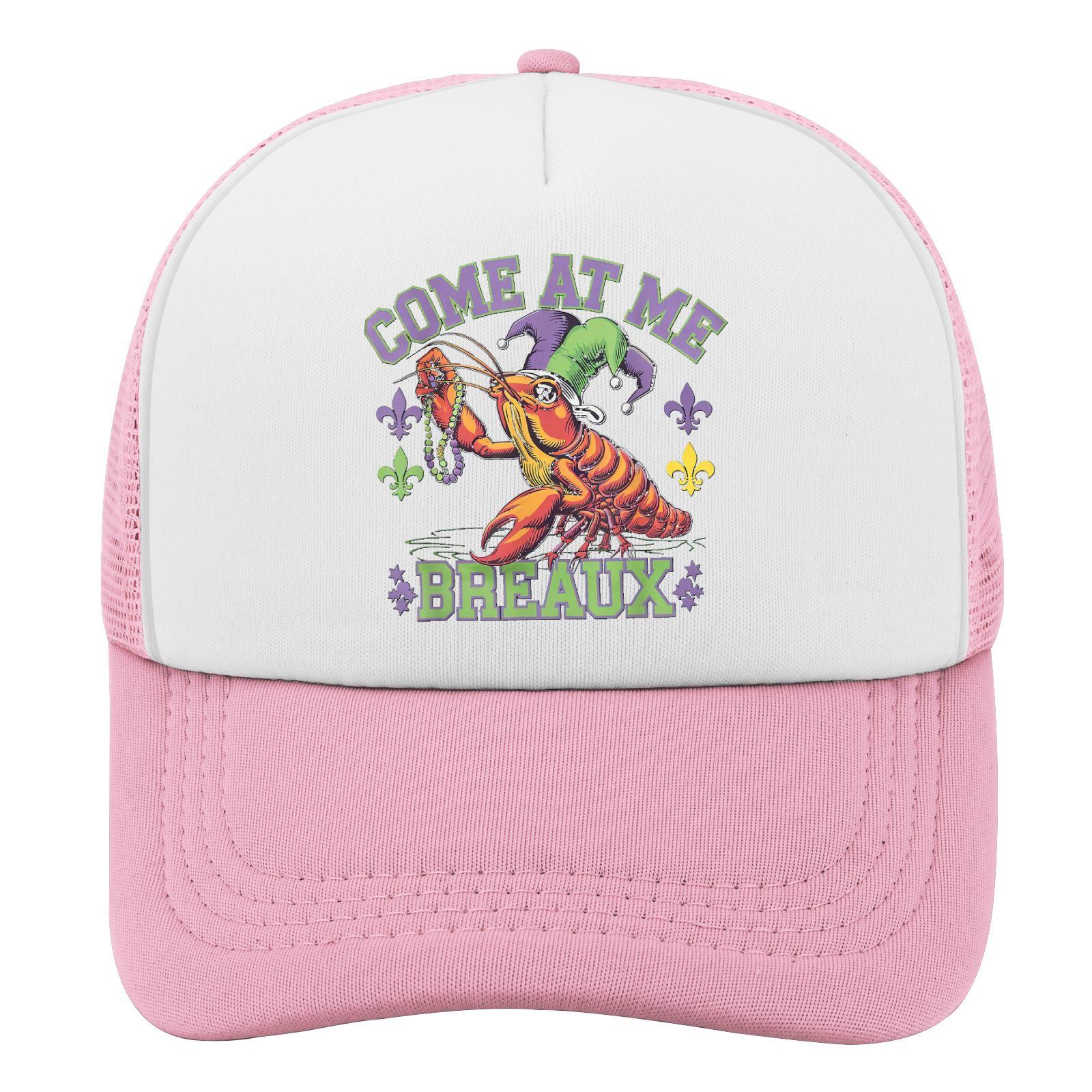 Come At Me Breaux Lobster Mardi Gras Trucker Hat Casual Vintage Style Polyester Mesh Cap One Size