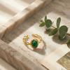Dainty Thin Band Green Stone Statement Open Ring for Women Gold Plated Stainless Steel Adjustable Ring Party Jewelry Gift