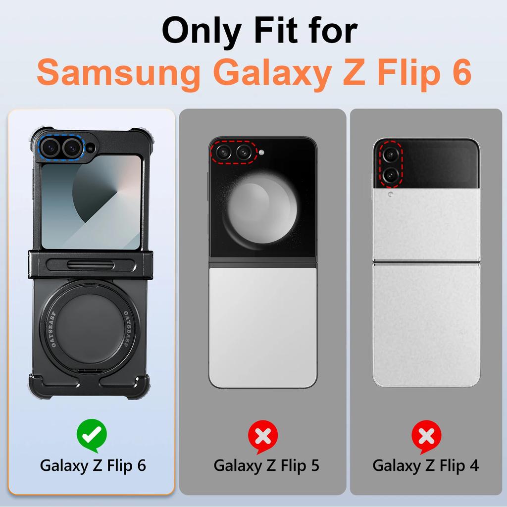Oatsbasf for Samsung Galaxy Z Flip 6 Phone Case with 360° Rotation Stand Metal Magnetic Frameless Shockproof Protective Cover