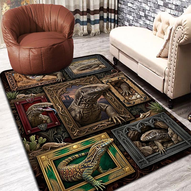 Prehistoric Lizards Pattern Rug Floor Mat for Living Room or Bedroom Soft and Comfortable Carpet a Gift for Birthday and Holiday.