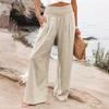 Damenhosen Falten Elastisch Hohe Taille Weiter Bein Hose mit Taschen Einfarbige Lockere Passform Frühling Lässig Lange Hosen