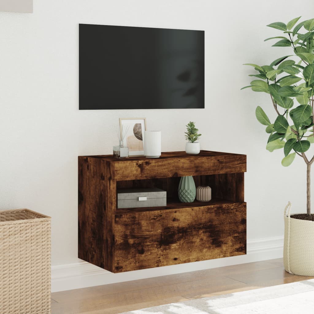 Wall Mounted TV Cabinet with RGB LED Lights Smoked Oak Finish 60 x 30 x 40 cm