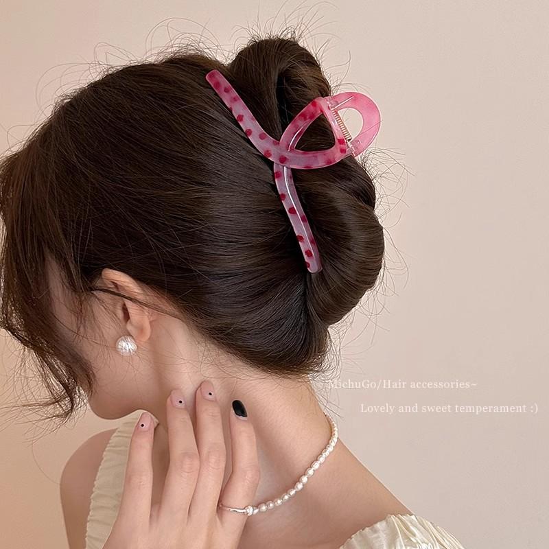 1pc Korean Rose Pink Large Polka Dot Grip Clip, New Summer Hair Clip On the Back of the Head, Sweet and Cute Shark Clip