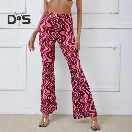 Women Yoga Pants High Waist Water Wave Striped Print Casual Trousers Running Cycling Flared Leggings Loungewear