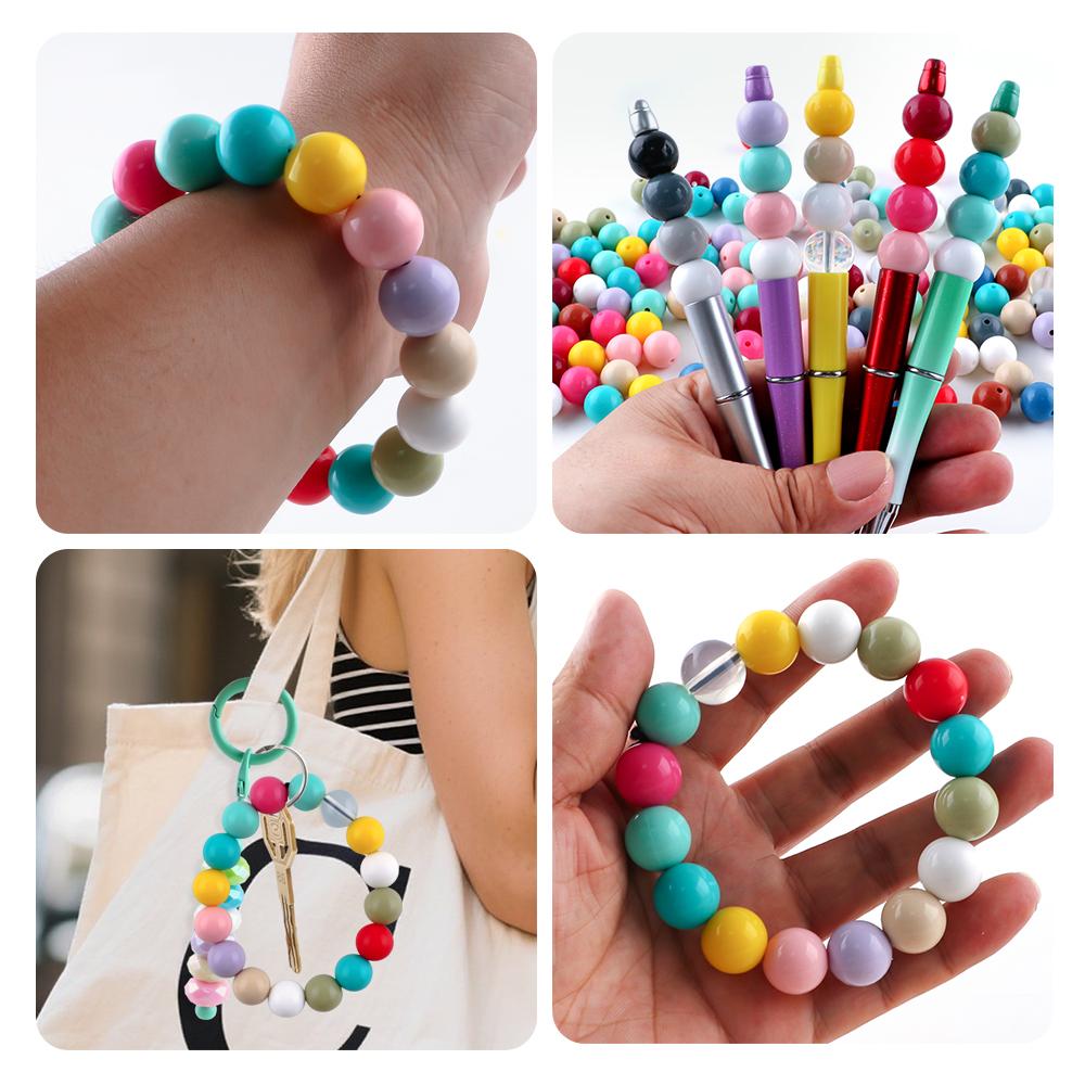Kovict 24pcs/Lot  Silicone Bright Silicone Beads 15mm DIY Pacifier Chain Jewelry Bracelets Necklace Accessories