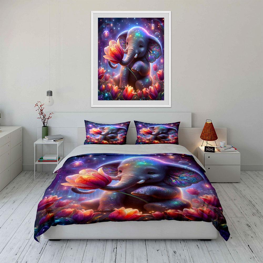 Fantasy Elephant Floral Decor Set Exquisite Three-Piece Bedding Set Gift For Kids And Adults