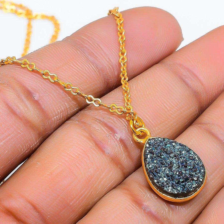 

Peacock Titanium Druzy Gemstone 925 Sterling Silver Jewelry Necklace 20 GK-5009