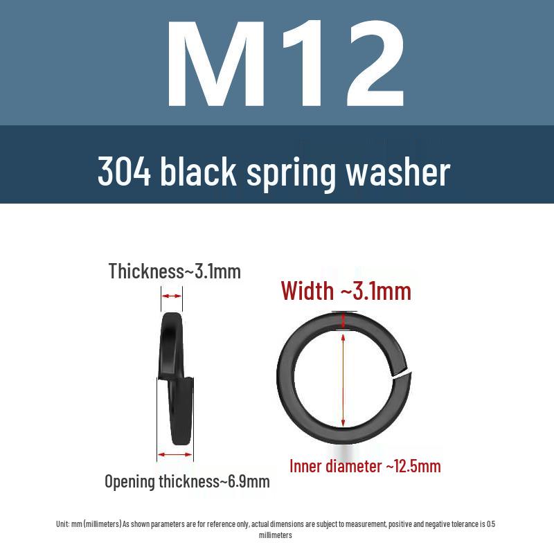 Yigu 304 Stainless Steel Black Spring Washer - Thickened Split Design for Shock Absorption