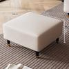 Faux Leather Ottoman Stool with Solid Wood Base, Modern Footrest for Living Room, Adjustable Padded Step Stool Shoe Bench